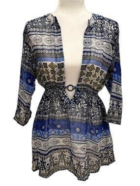 NWT Blue/ Black Patterned Cover Up Dress Size S/M